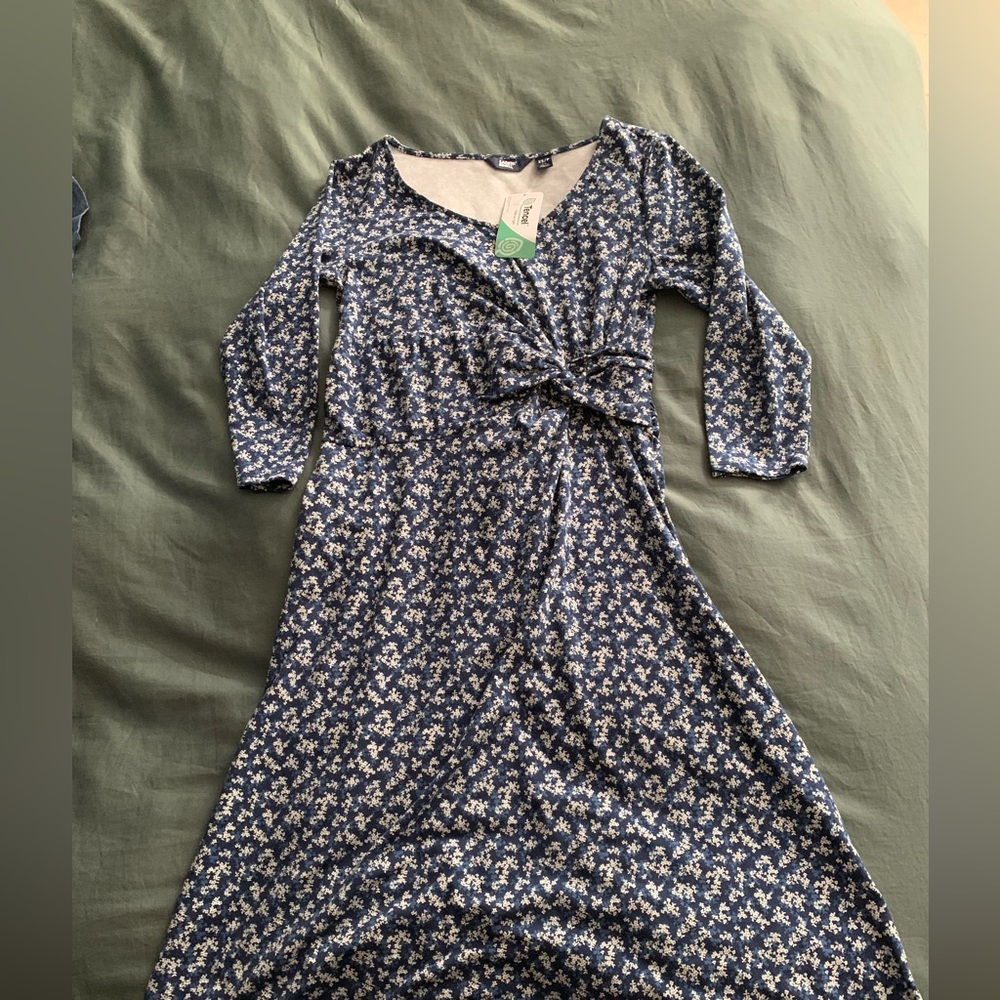 NWT Lands End Midi Dress Blue floral twist front Knee Length